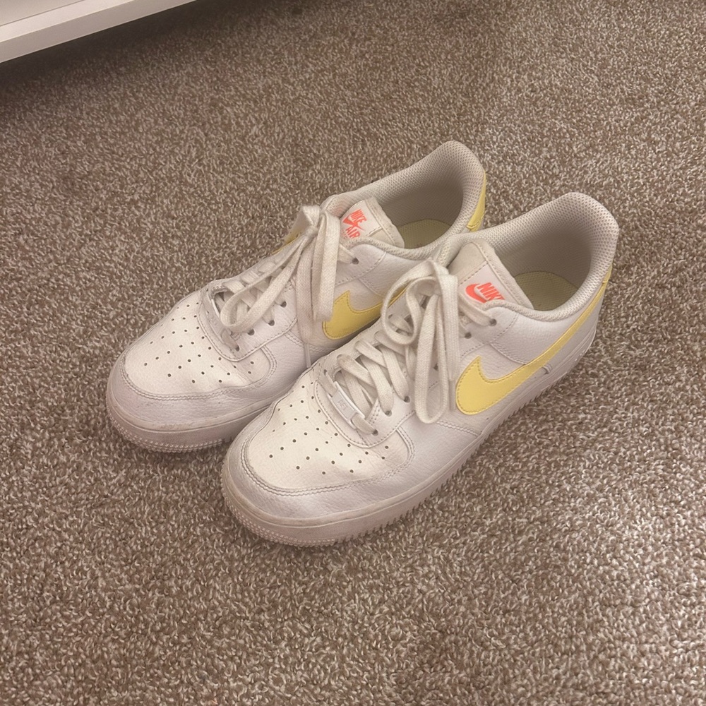 Nike Air Force 1 White and Yellow Sneakers
